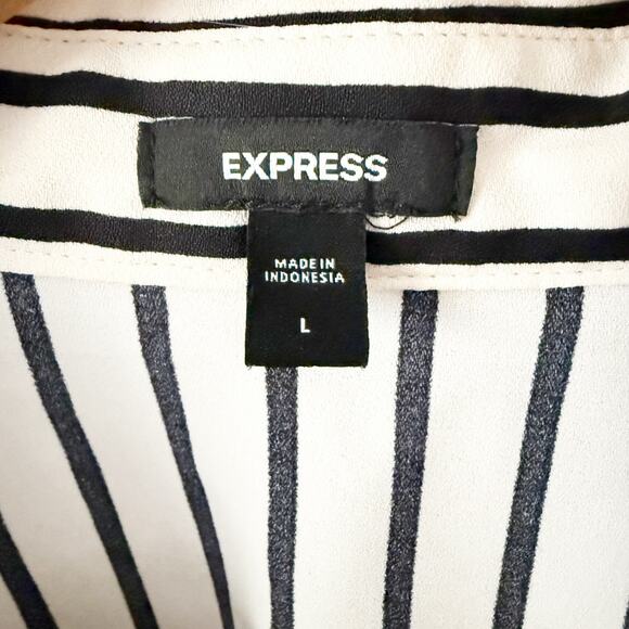 EXPRESS | White Black Vertical Stripe Shirt Tunic Belt Oversized | Size Large - Picture 5 of 7